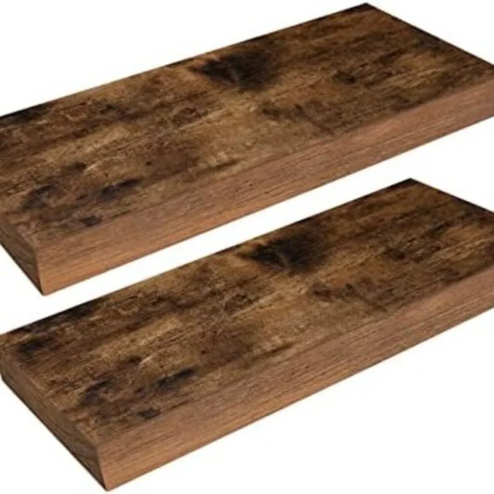 New Set of 2 15.7Inch Floating Wall Shelves with Invisible Brackets - Brown